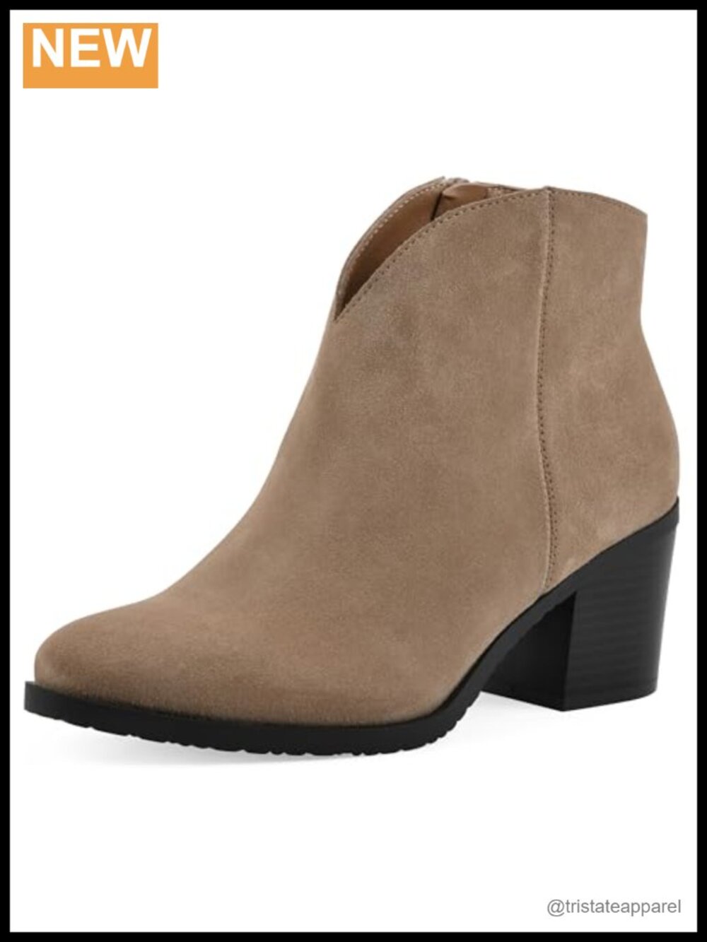 Western Ankle Bootie with Low Block Heel Suede
